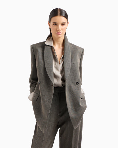 Mouliné wool-blend trousers with darts and chevron motif
