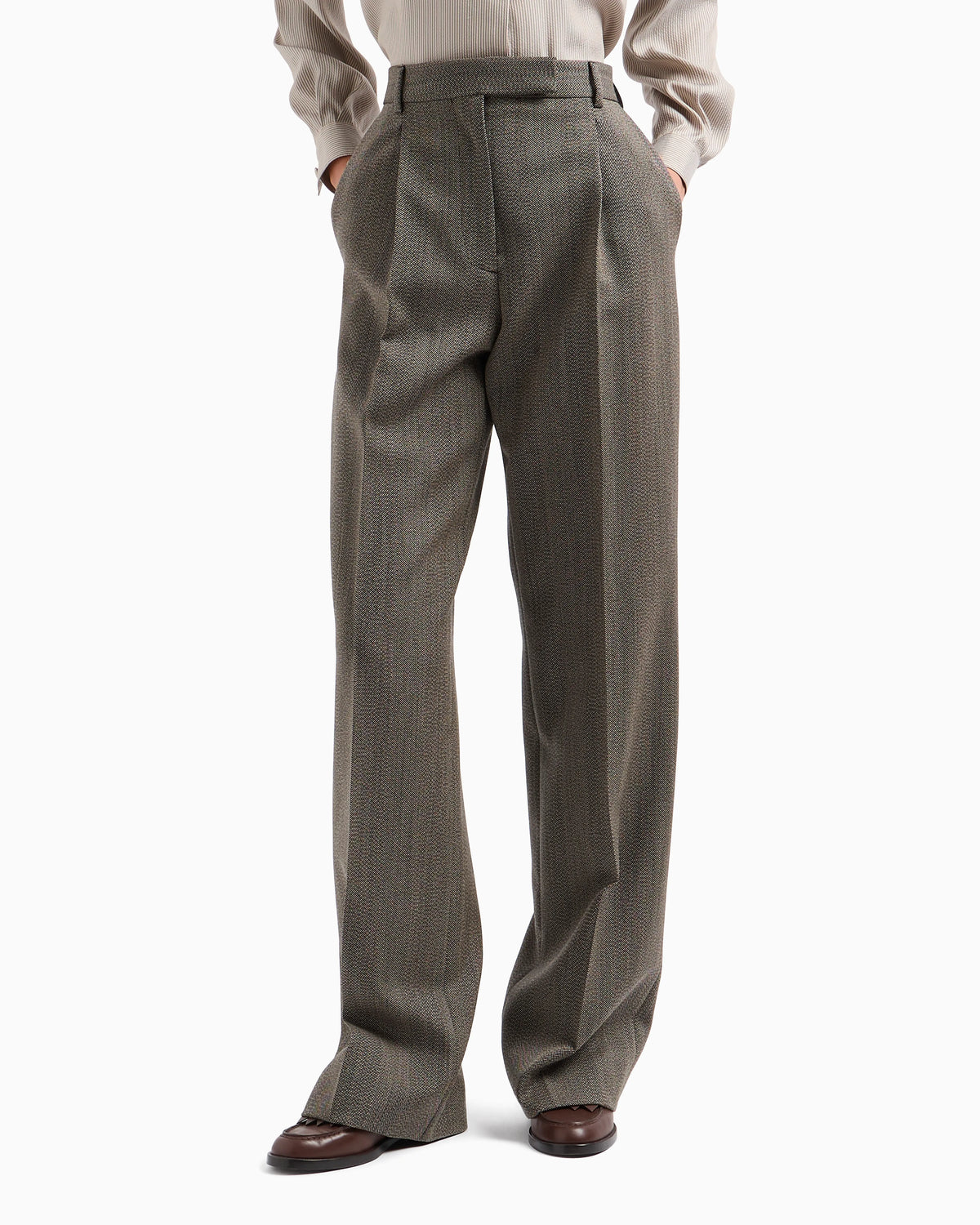Mouliné wool-blend trousers with darts and chevron motif