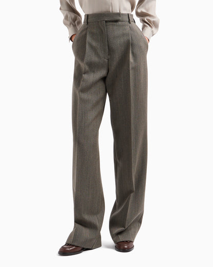 Mouliné wool-blend trousers with darts and chevron motif