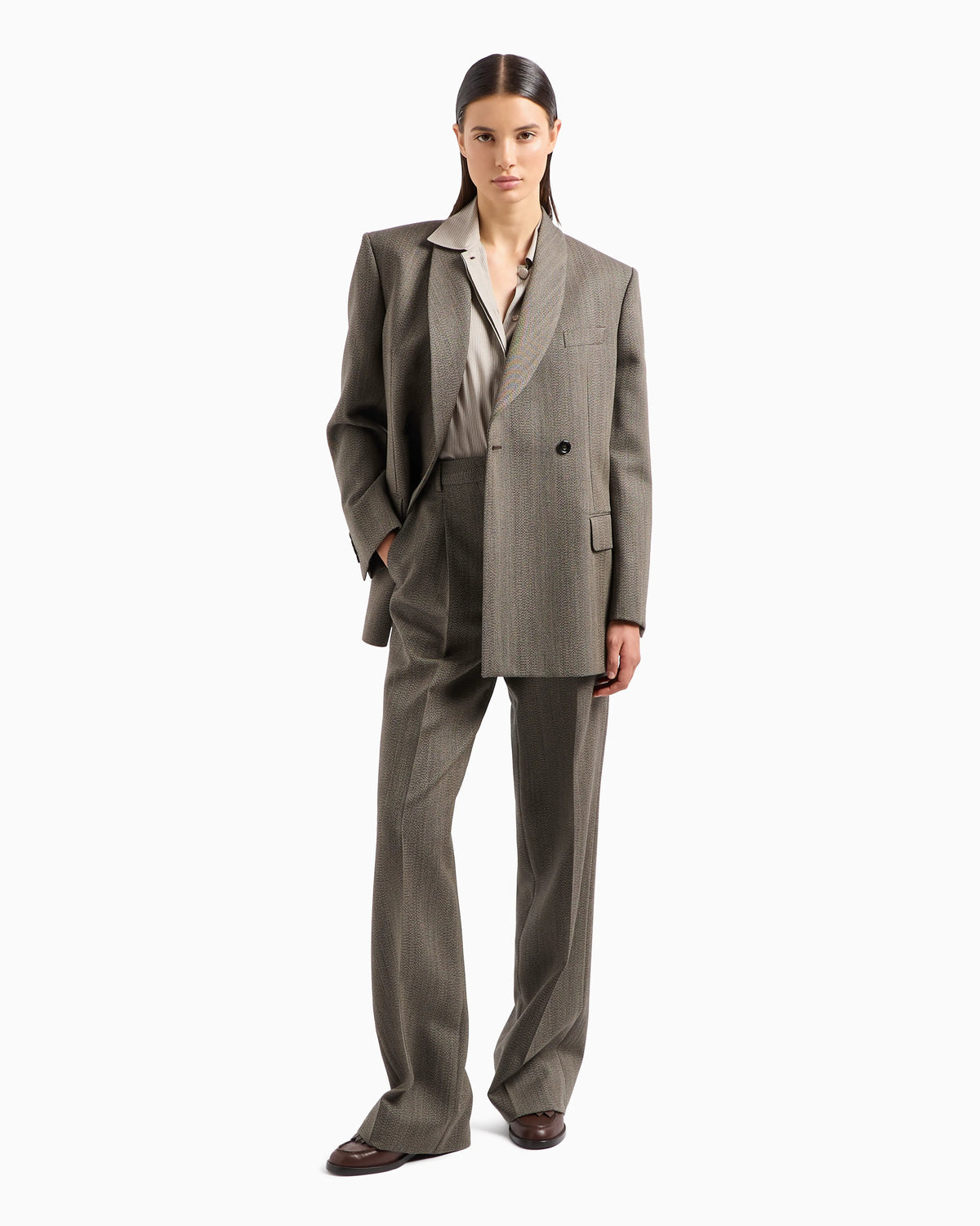 Mouliné wool-blend trousers with darts and chevron motif