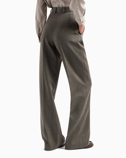 Mouliné wool-blend trousers with darts and chevron motif