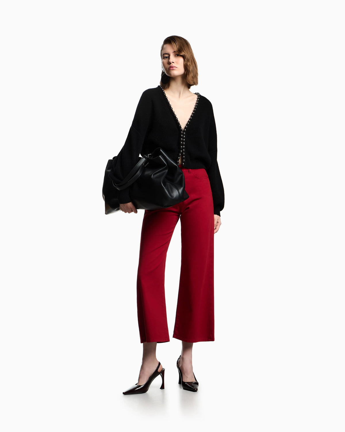 Virgin wool and cashmere cardigan with oversized metal spheres