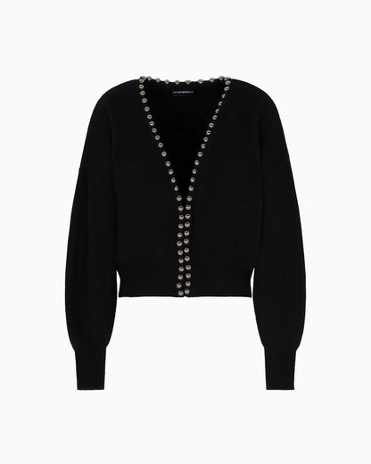 Virgin wool and cashmere cardigan with oversized metal spheres