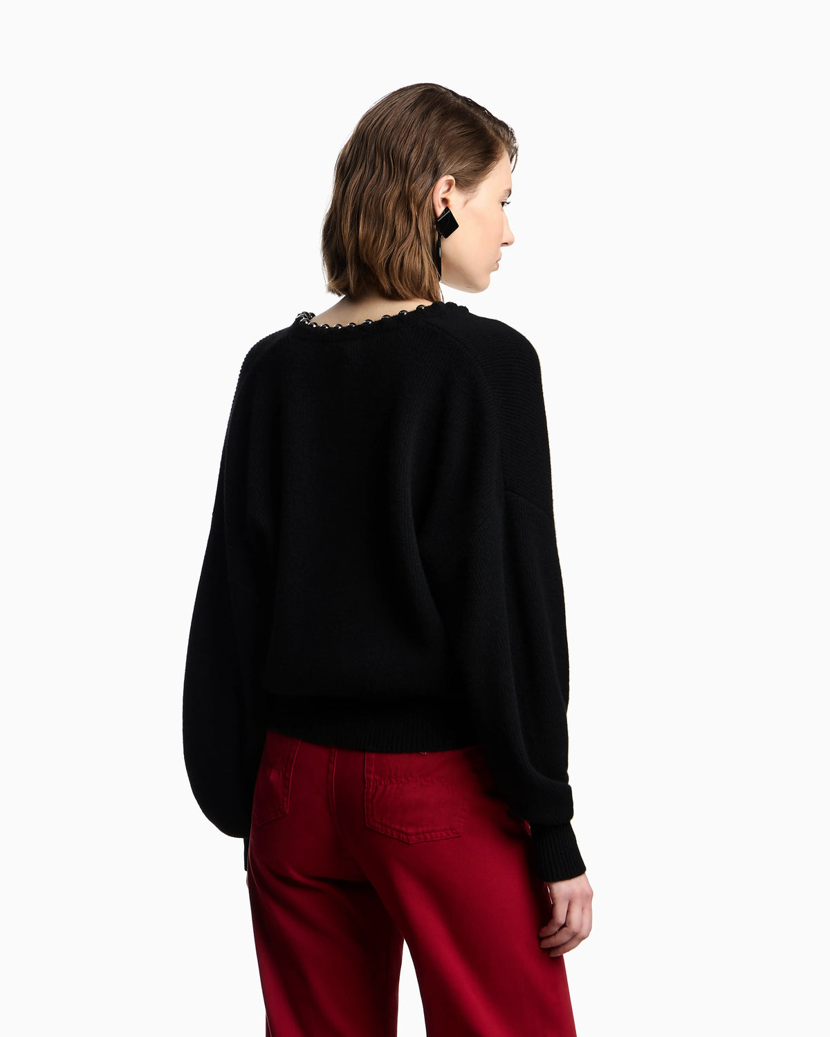 Virgin wool and cashmere cardigan with oversized metal spheres