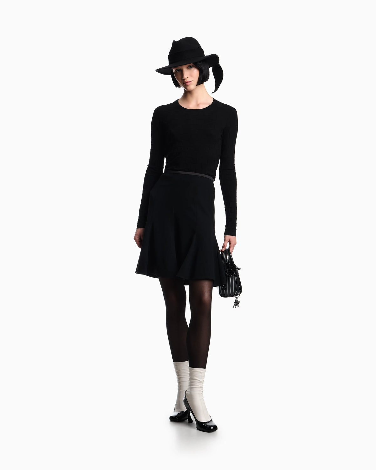 Check-effect knit front and back viscose jumper