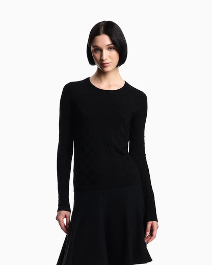 Check-effect knit front and back viscose jumper