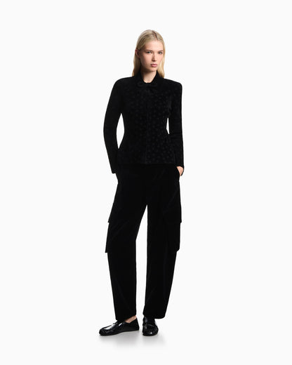 Polka-dot jacquard bonded chenille jacket with bow