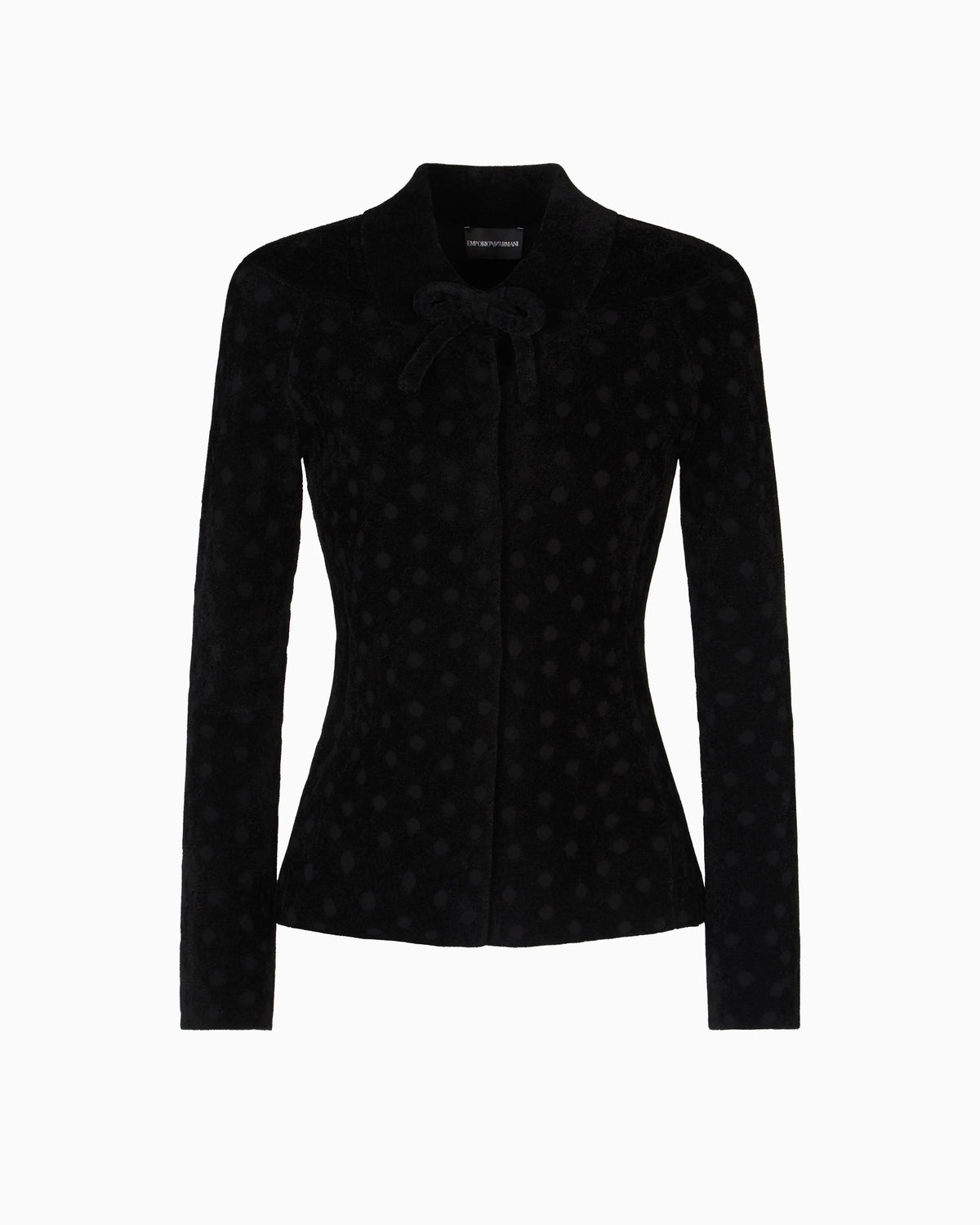 Polka-dot jacquard bonded chenille jacket with bow