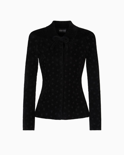 Polka-dot jacquard bonded chenille jacket with bow