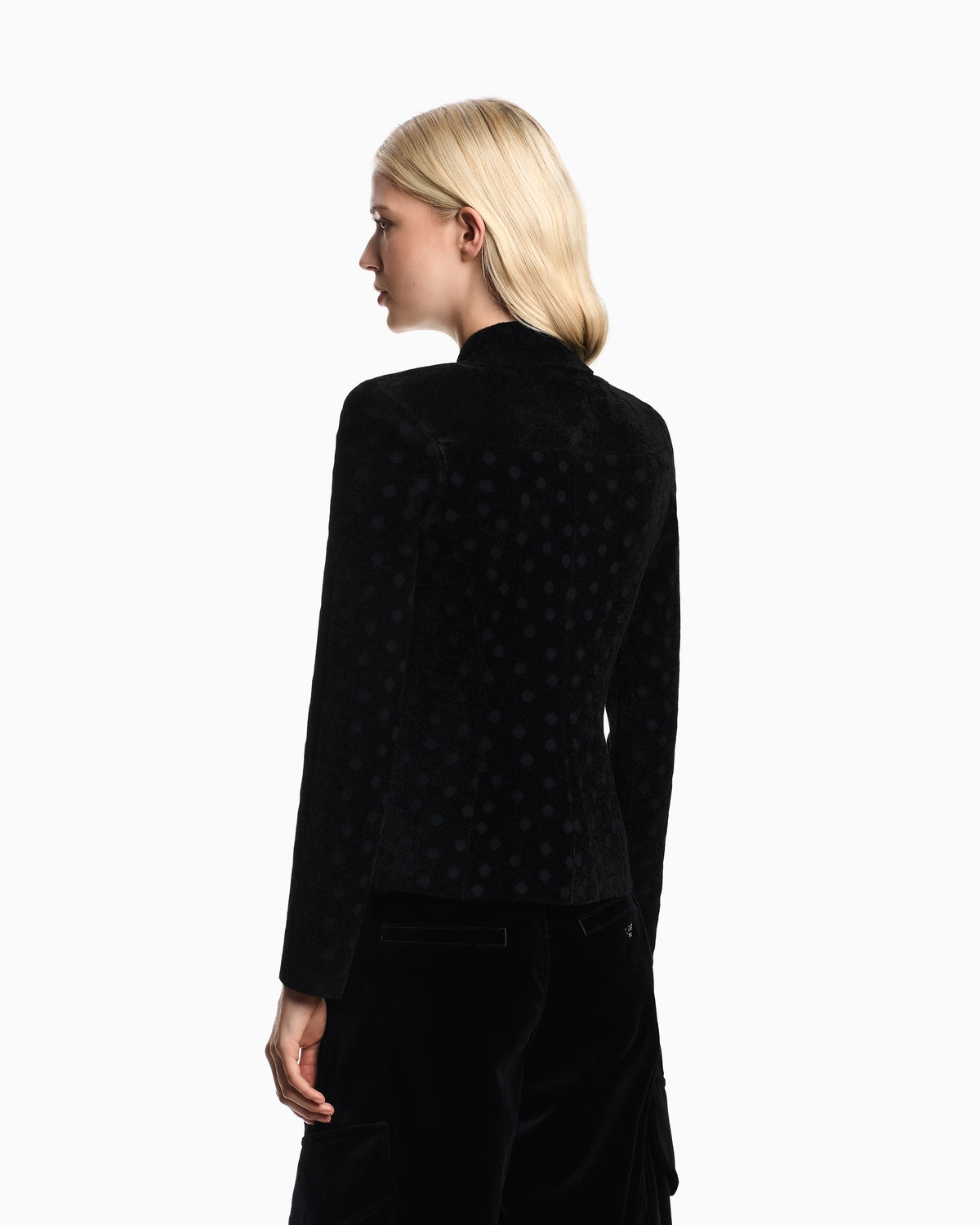 Polka-dot jacquard bonded chenille jacket with bow
