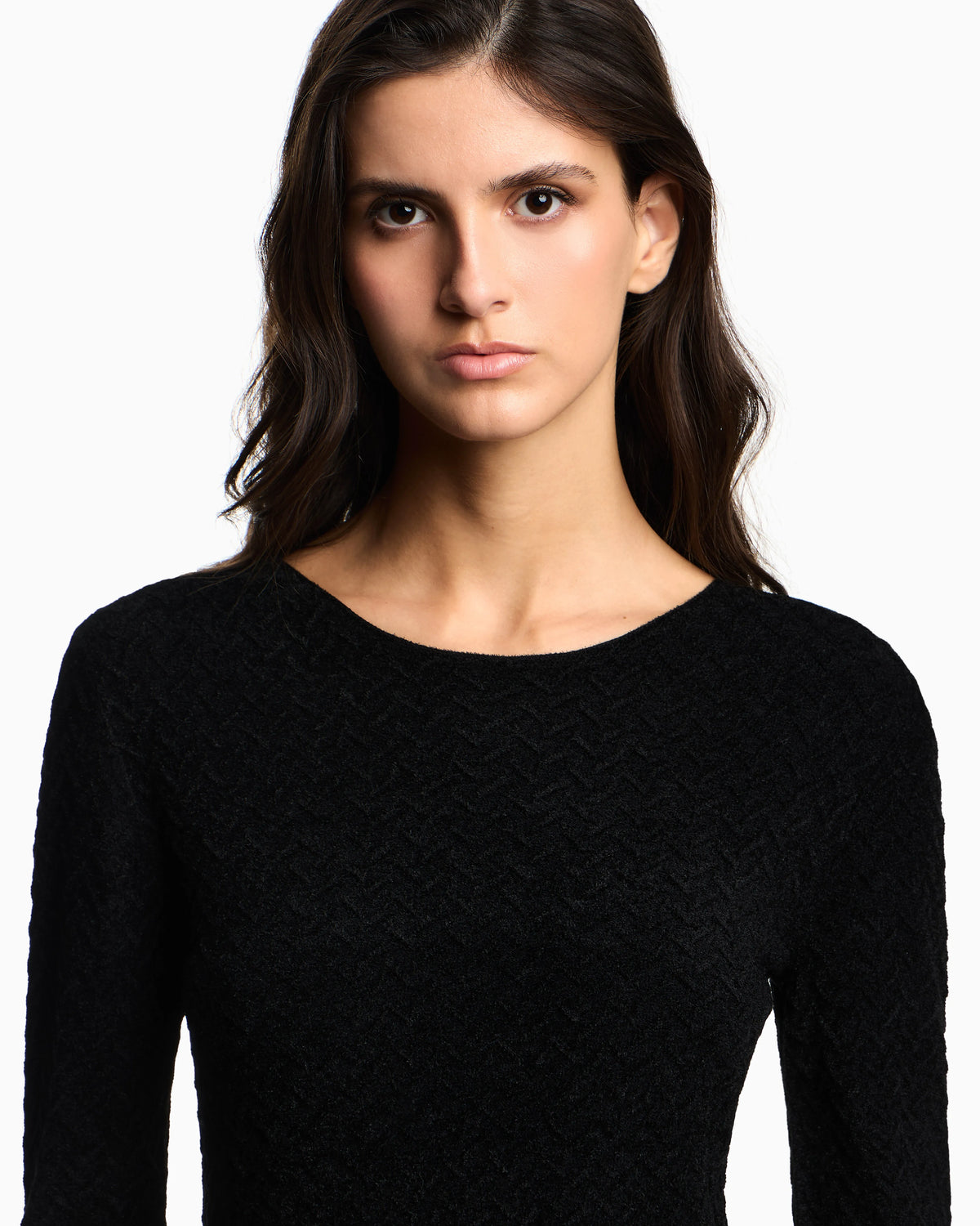 Chenille jumper with embossed irregular chevron motif