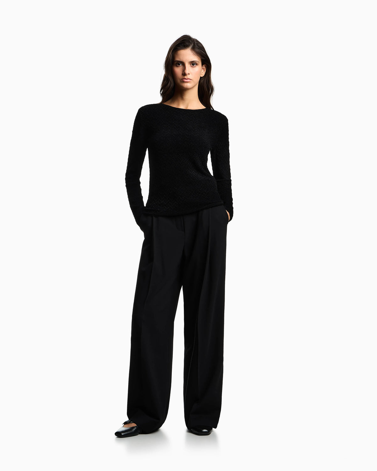 Chenille jumper with embossed irregular chevron motif