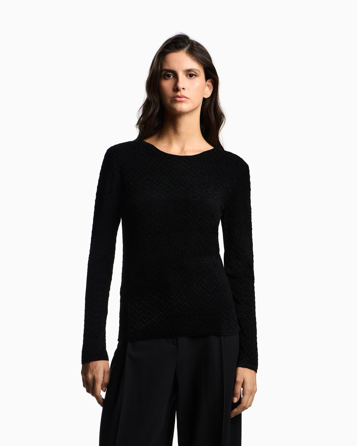 Chenille jumper with embossed irregular chevron motif