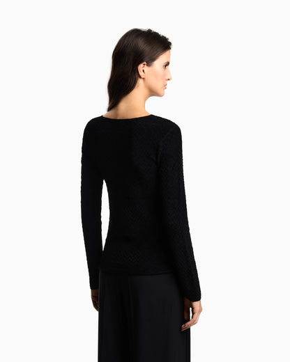 Chenille jumper with embossed irregular chevron motif
