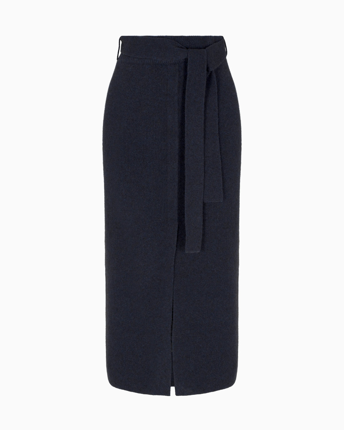 Wool long skirt with slit and belt