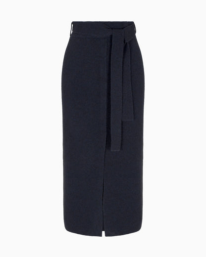 Wool long skirt with slit and belt