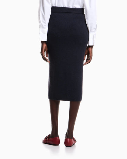 Wool long skirt with slit and belt