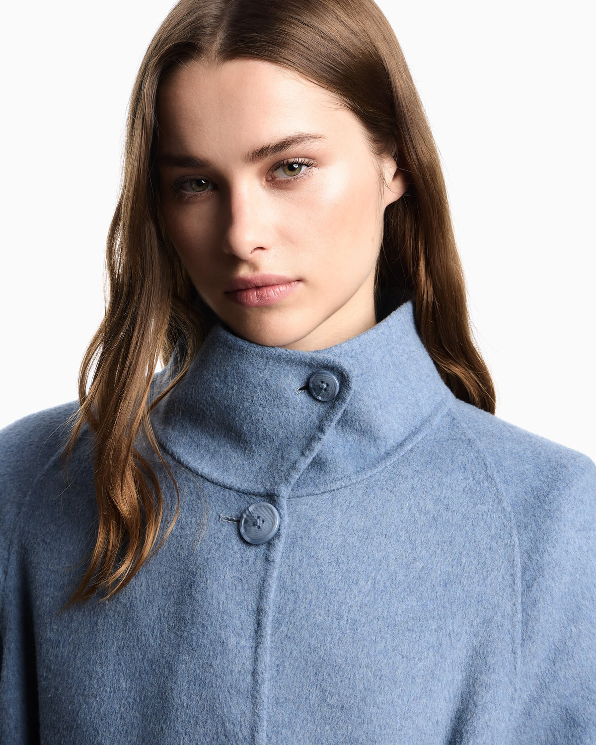 Mock-neck wool-blend coat with matching belt
