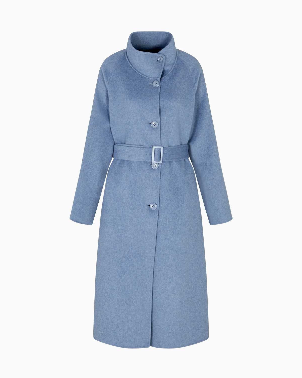 Mock-neck wool-blend coat with matching belt