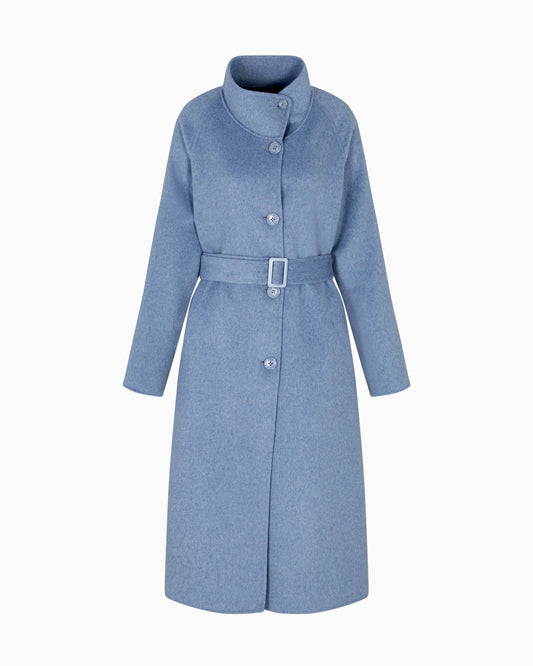 Mock-neck wool-blend coat with matching belt