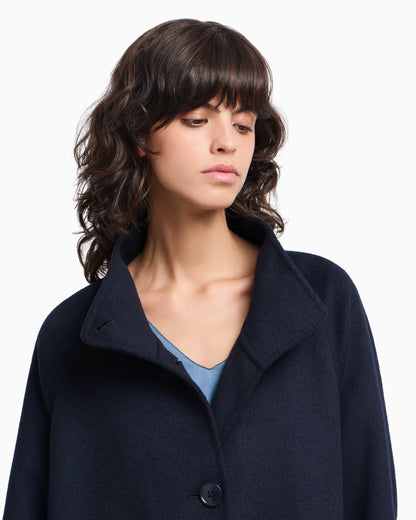 Mock-neck wool-blend coat with matching belt