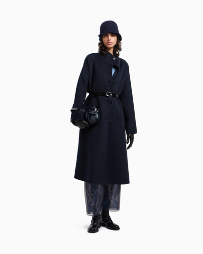 Mock-neck wool-blend coat with matching belt