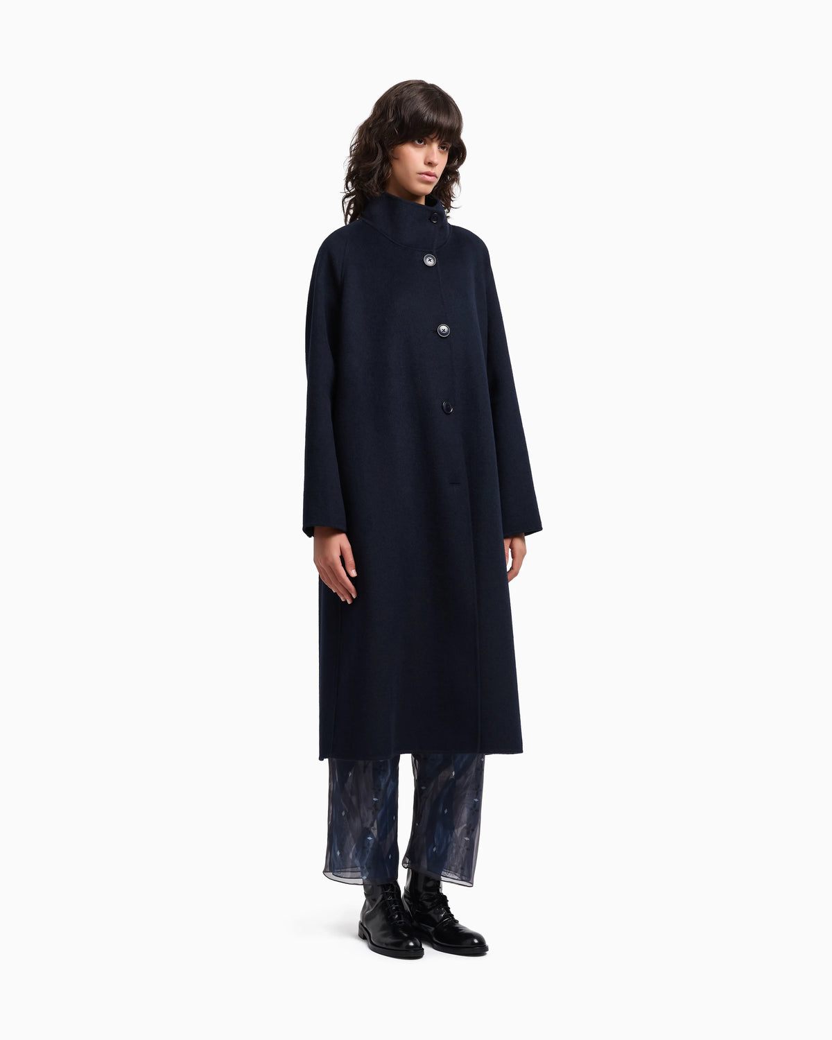 Mock-neck wool-blend coat with matching belt