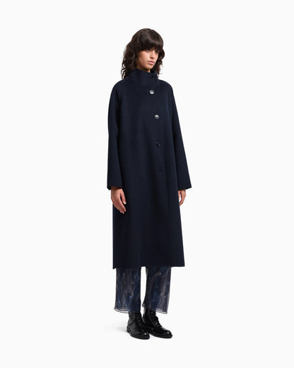 Mock-neck wool-blend coat with matching belt
