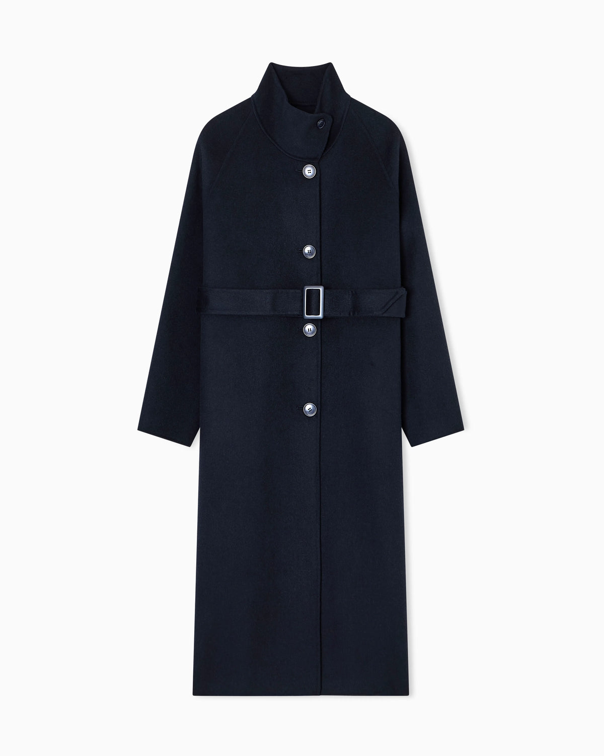 Mock-neck wool-blend coat with matching belt