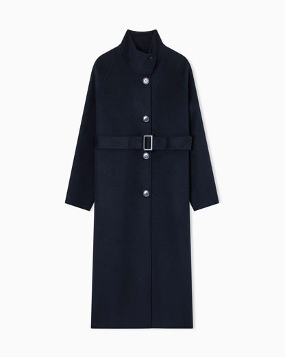 Mock-neck wool-blend coat with matching belt
