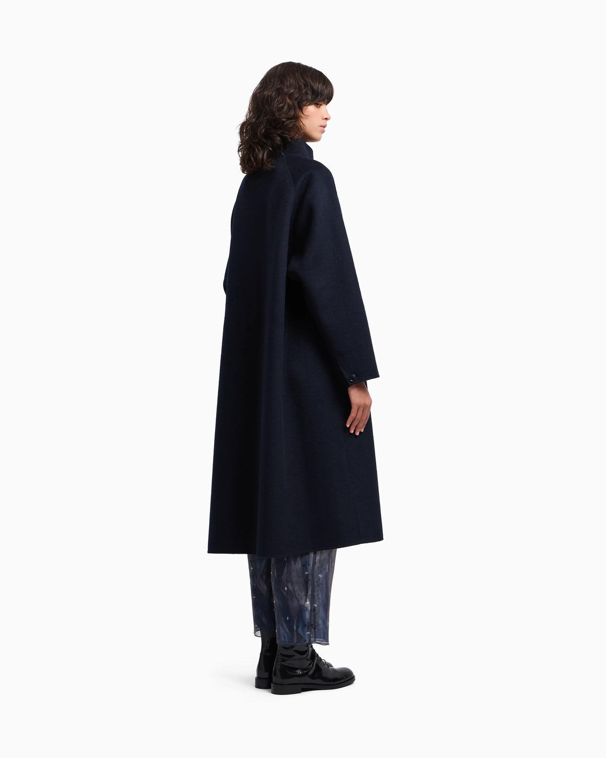 Mock-neck wool-blend coat with matching belt