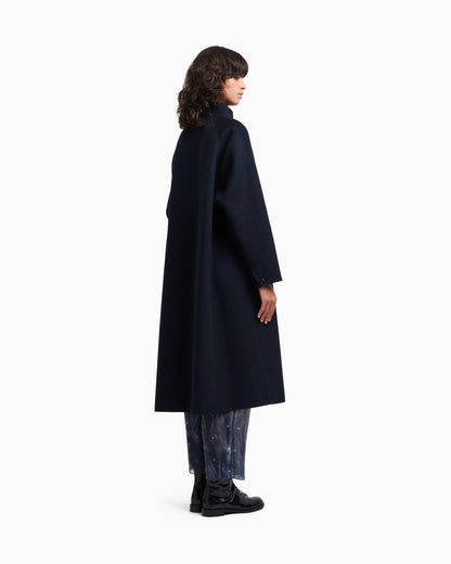 Mock-neck wool-blend coat with matching belt