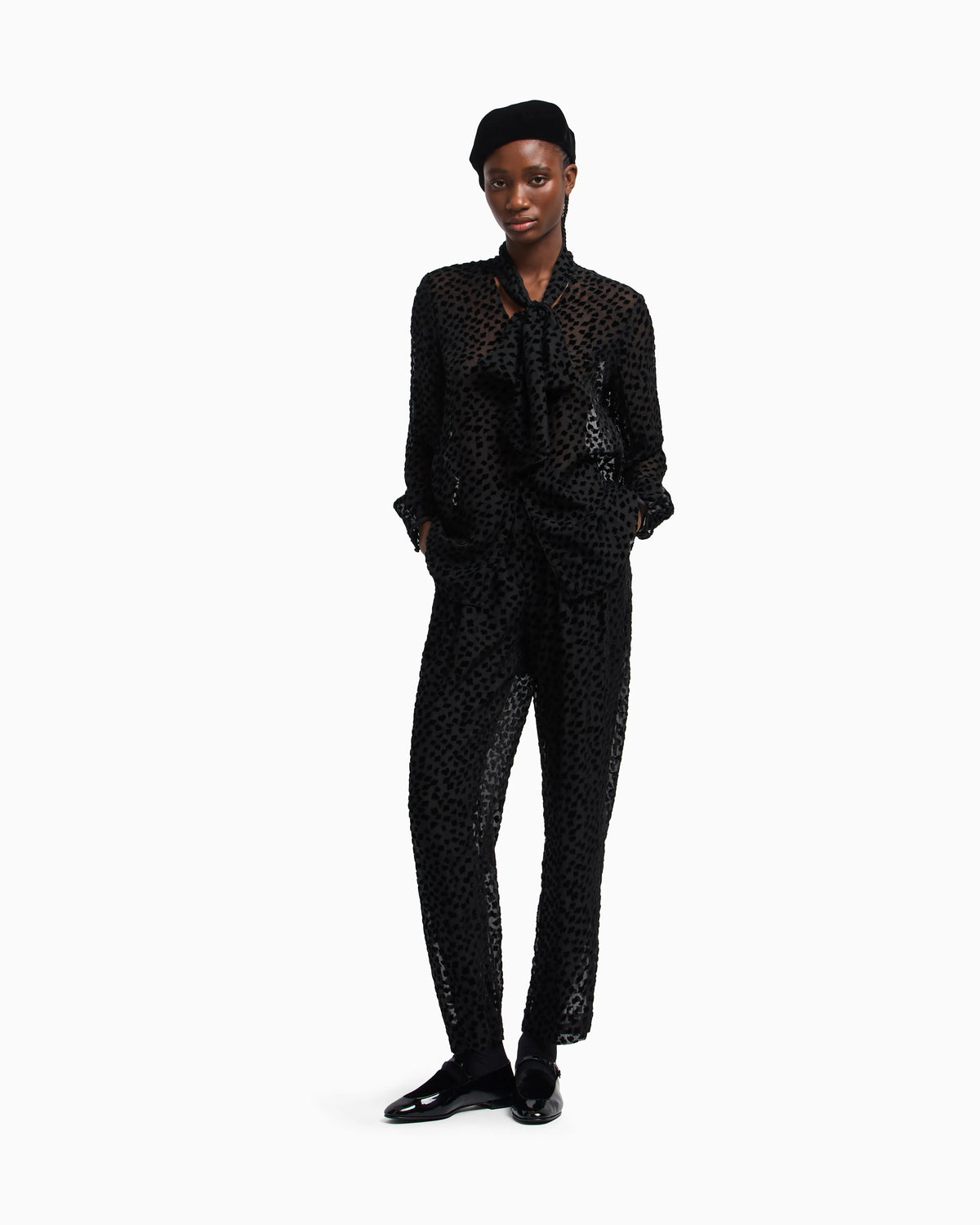 ASV Jeu de Cartes devoré tulle shirt with foulard collar