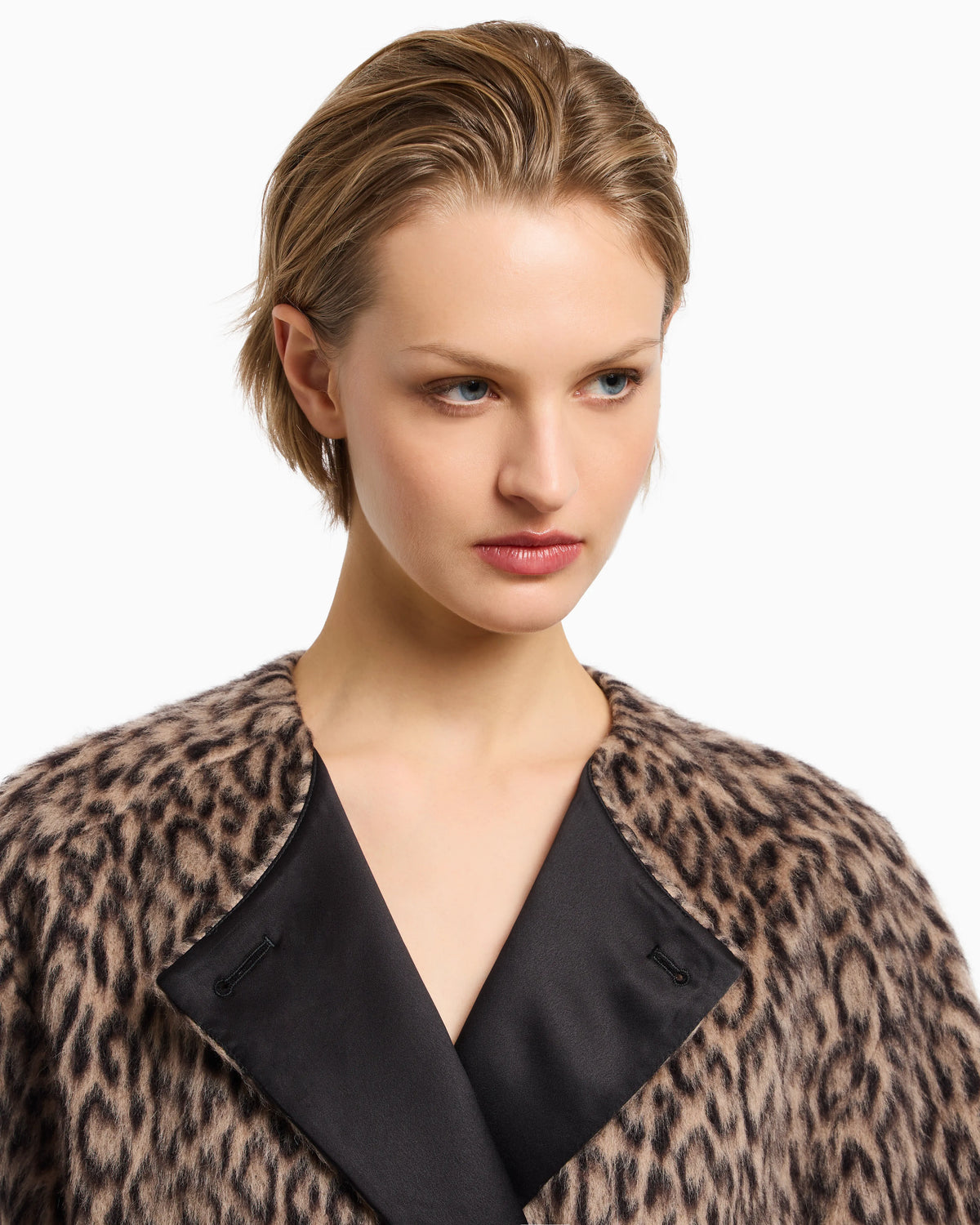 Double-breasted animal-print wool-blend pea coat