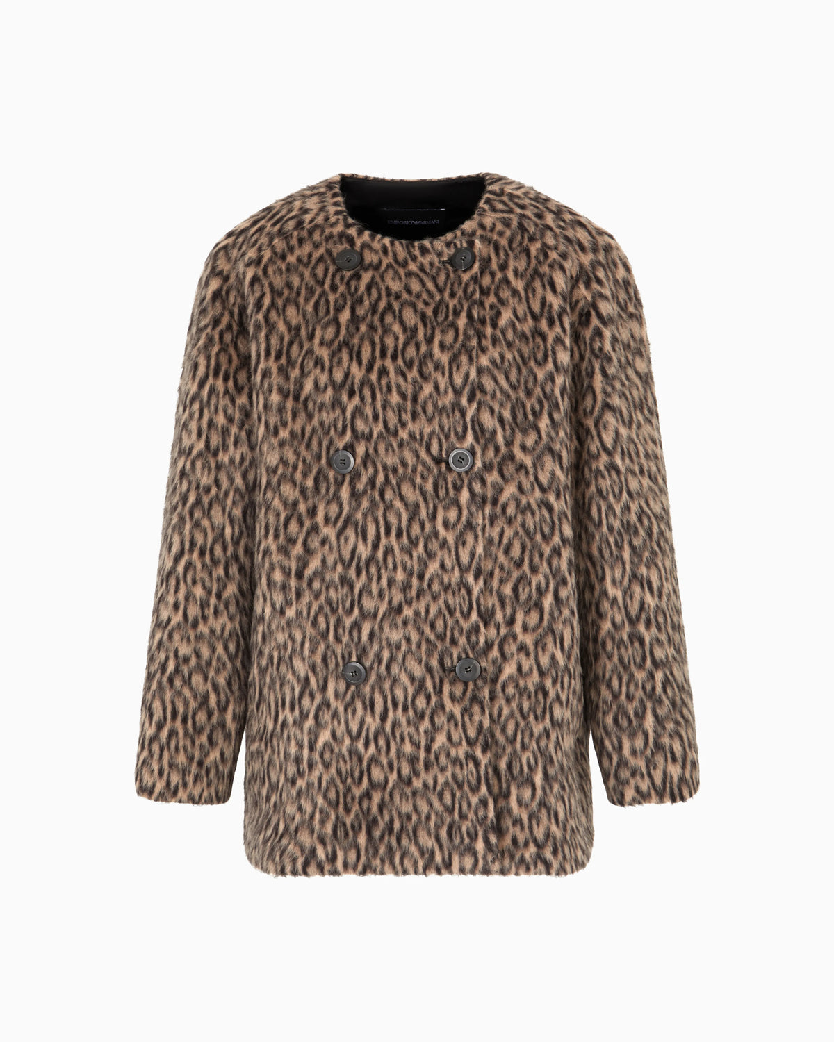 Double-breasted animal-print wool-blend pea coat