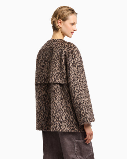 Double-breasted animal-print wool-blend pea coat