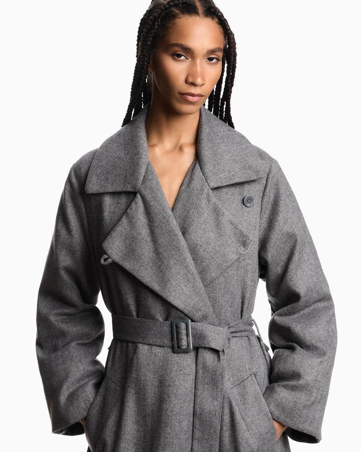 Coat in water-repellent fabric with a chevron motif