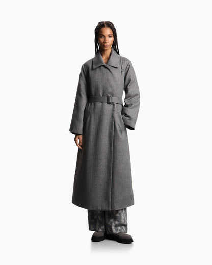 Coat in water-repellent fabric with a chevron motif