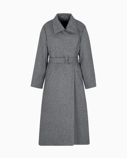 Coat in water-repellent fabric with a chevron motif