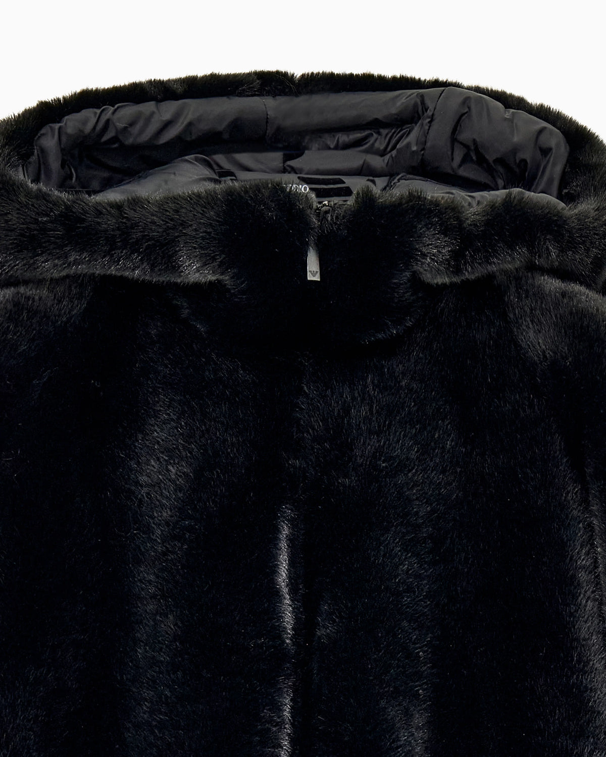 Caban coat in faux fur with a hood and zip closure