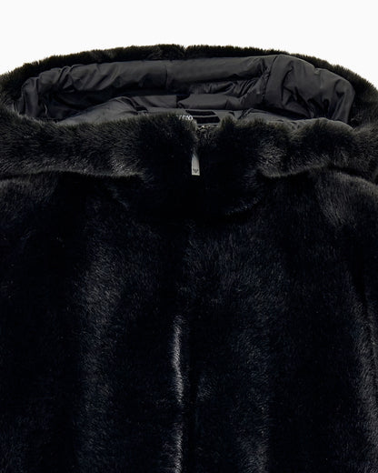 Caban coat in faux fur with a hood and zip closure