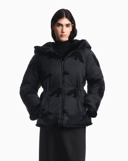 Caban coat in faux fur with a hood and zip closure