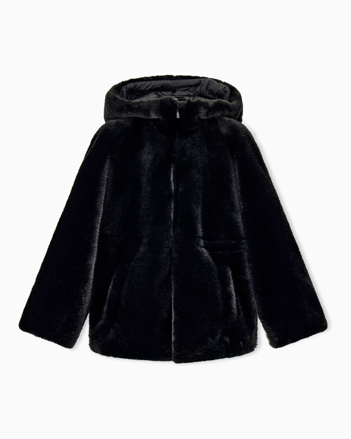 Caban coat in faux fur with a hood and zip closure