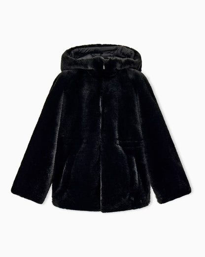 Caban coat in faux fur with a hood and zip closure