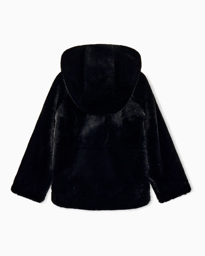 Caban coat in faux fur with a hood and zip closure