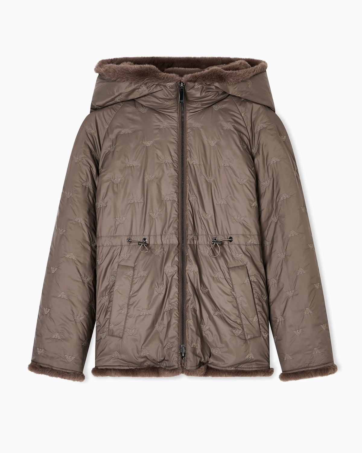 Caban coat in faux fur with a hood and zip closure