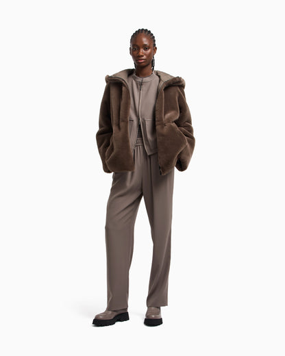 Caban coat in faux fur with a hood and zip closure