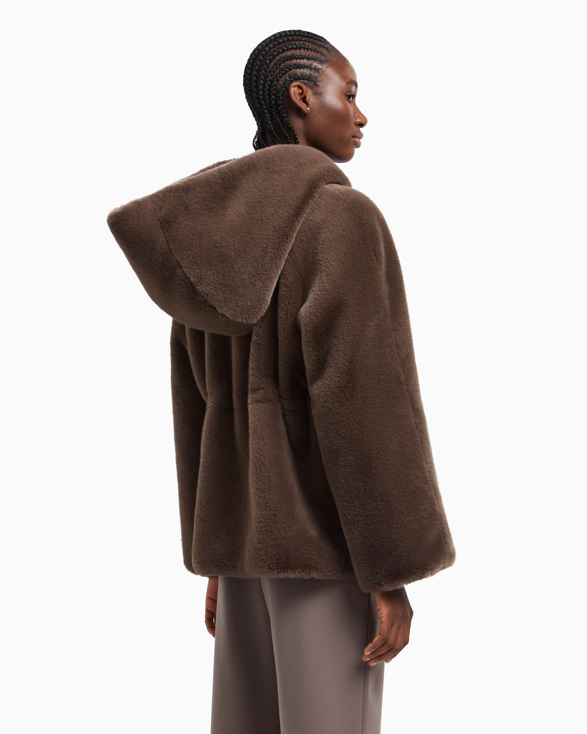 Caban coat in faux fur with a hood and zip closure