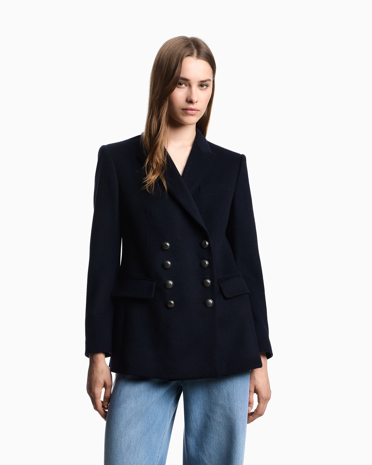 Double-breasted blazer in compact wool and cashmere