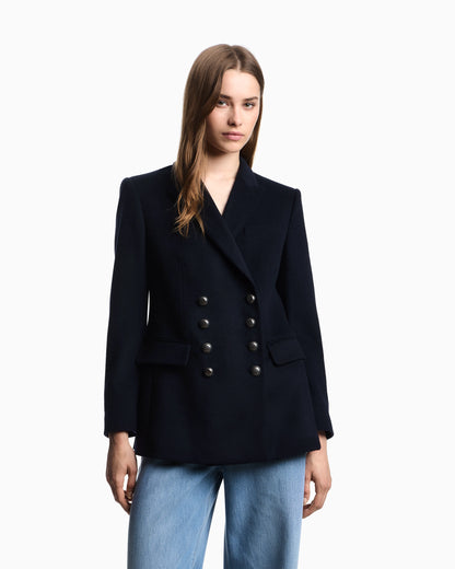 Double-breasted blazer in compact wool and cashmere